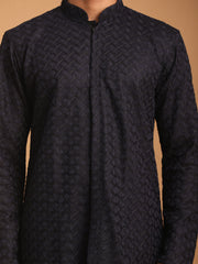 Men's Navy Blue Silk Blend Kurta