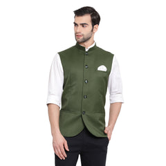 Men's Green Cotton Silk Nehru Jacket