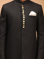 Men's Black And Cream Viscose Sherwani Set