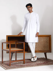 Men's White Cotton Kurta Pyjama Set