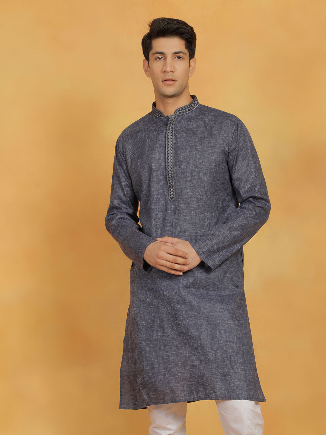 Men's Navy Blue Cotton Kurta