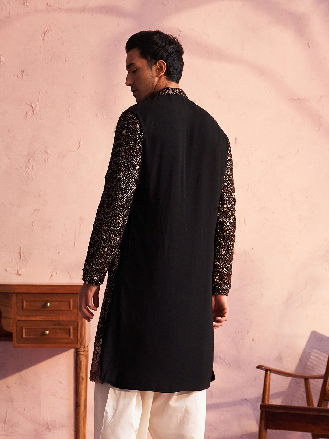 Men's Black Georgette Kurta