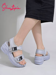 Shoetopia Comfortable  & Sporty Grey Sandals For Women & Girls