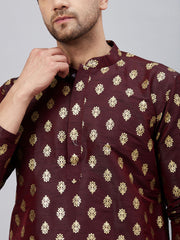 Men's Wine Dupion Silk Kurta