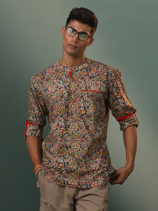 Men's Multicolor Cotton Short Kurta