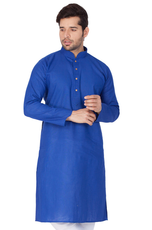 Men's Blue Cotton Linen Blend Kurta