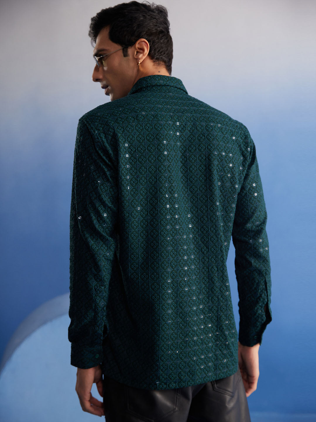 Men's Green Rayon Ethnic Shirt