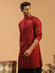 Men's Maroon Viscose Kurta