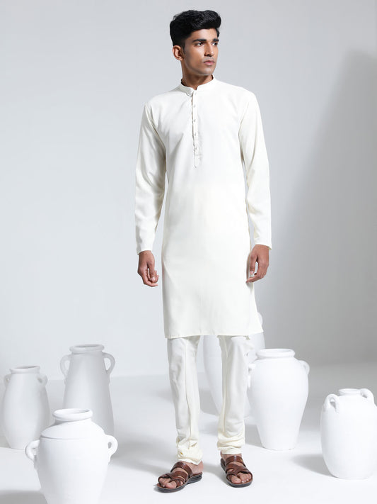 Men's Cream Crepe Kurta And Pyjama