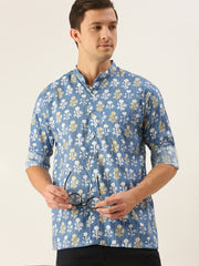 Men's Blue Cotton Ethnic Shirt