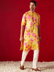 Men's Yellow Cotton blend Kurta Pyjama Set