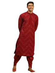 Men's Maroon Georgette Kurta and Dhoti Set