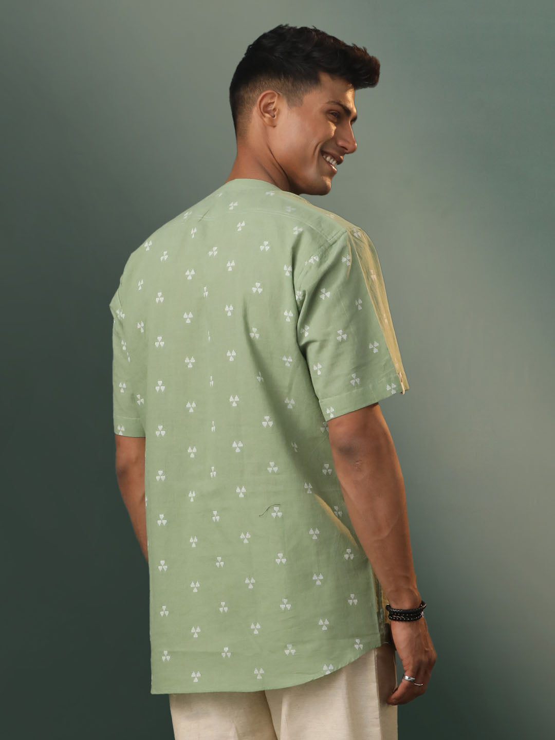 Men's Green Cotton Short Kurta