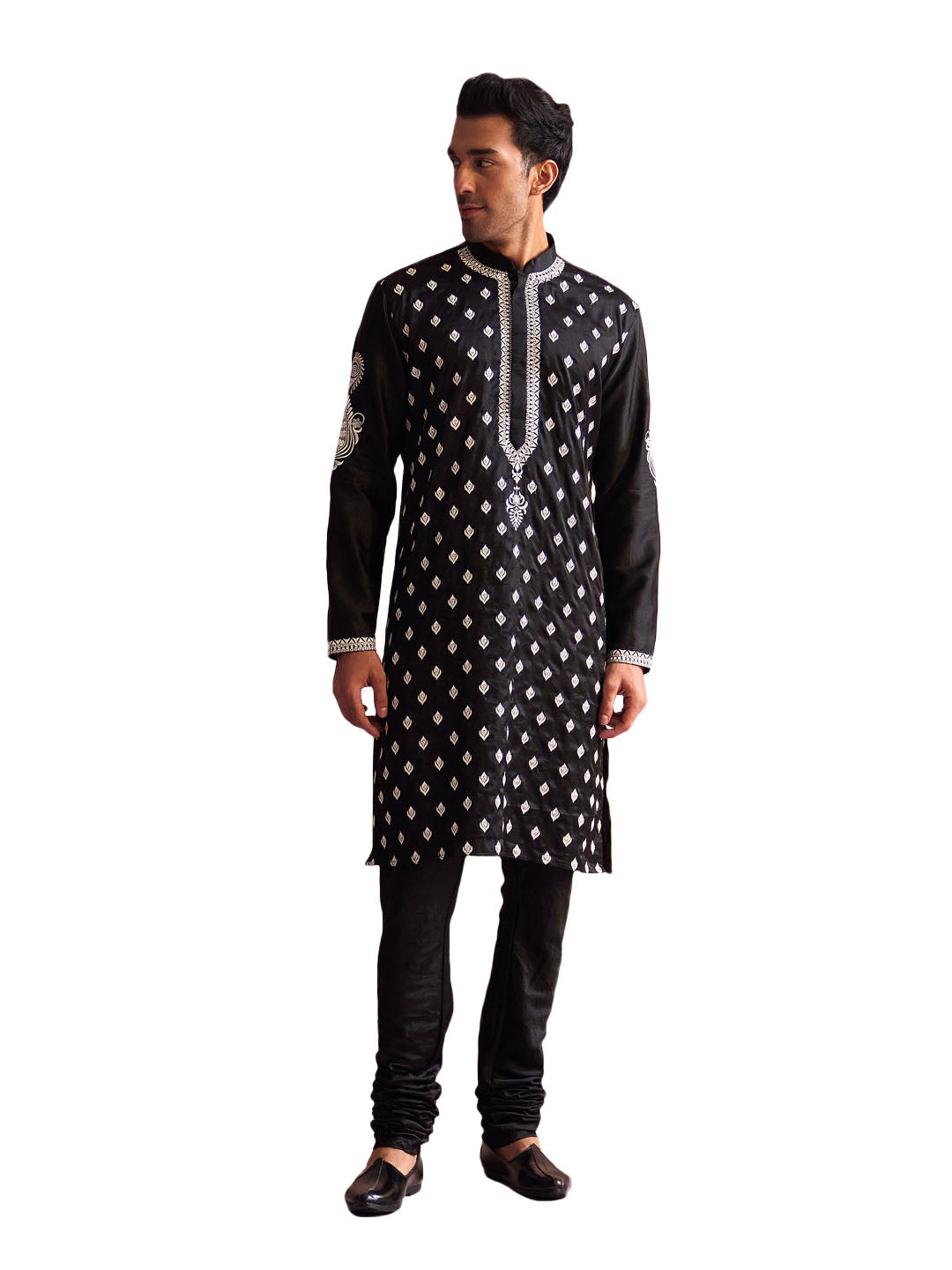 Men's Black Moonga Silk Kurta Pyjama Set