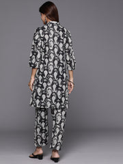 Women Black And White Paisley Printed Cotton Co-Ords