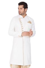 Men's White Cotton Blend Sherwani Only Top