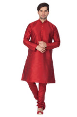 Men's Maroon Silk Blend Kurta Pyjama Set