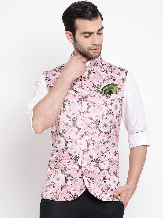 Men's Pink Silk Blend Nehru Jacket