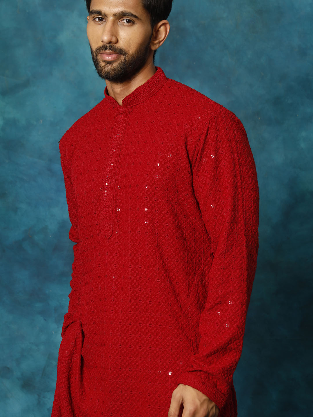 Men's Maroon And White Rayon Cotton Kurta Pyjama Set