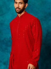 Men's Maroon And White Rayon Cotton Kurta Pyjama Set