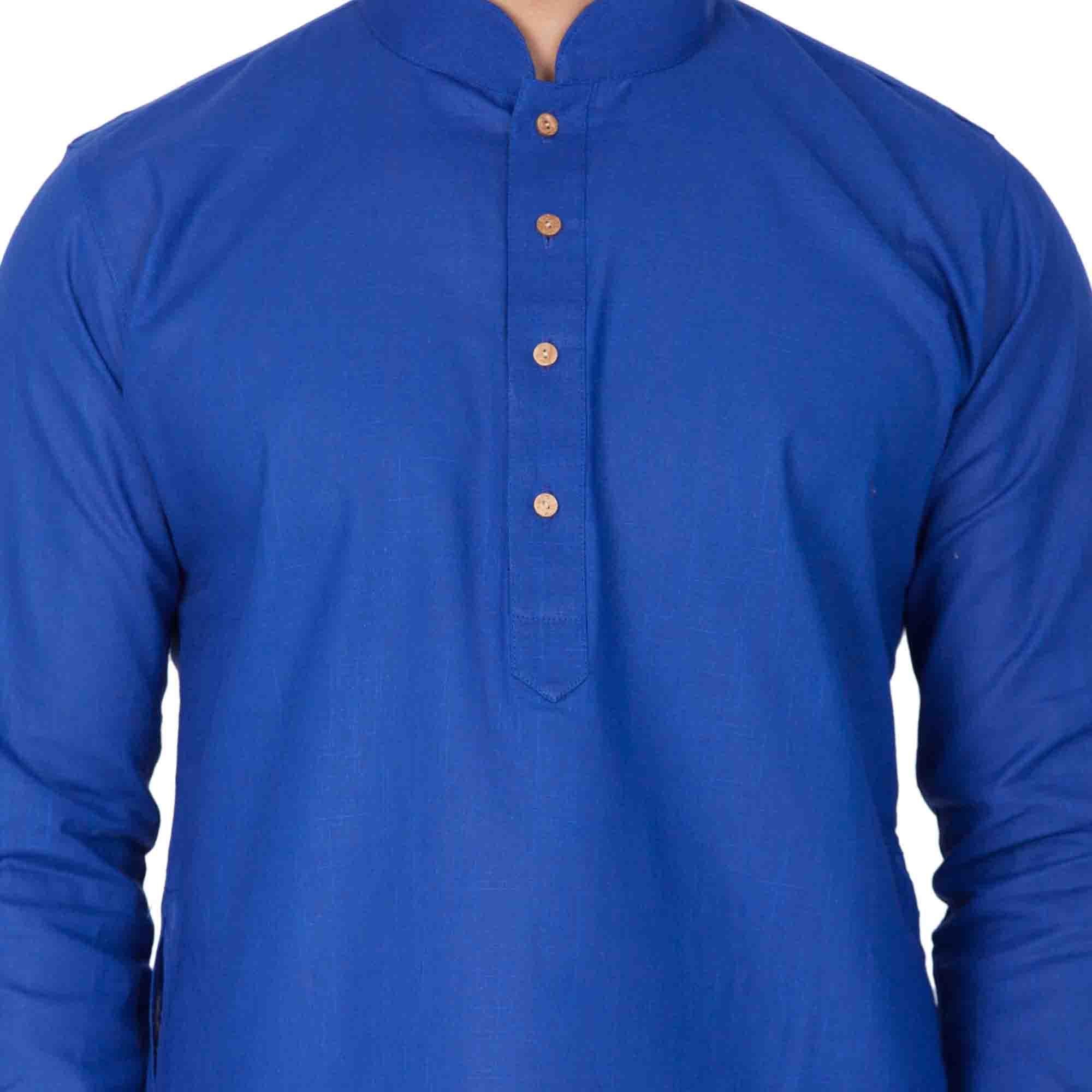 Men's Blue Cotton Linen Blend Kurta