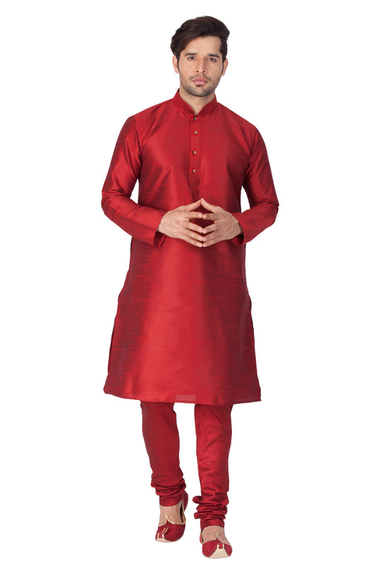 Men's Maroon Silk Blend Kurta Pyjama Set