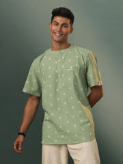 Men's Green Cotton Short Kurta