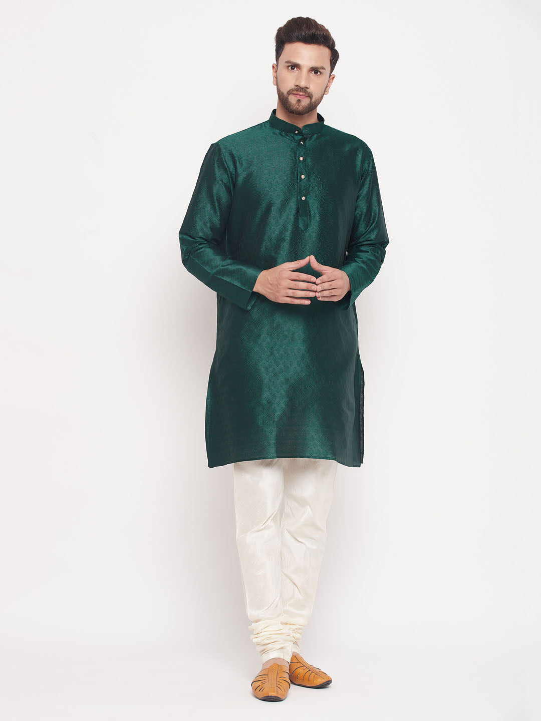 Men Green Silk Blend Kurta