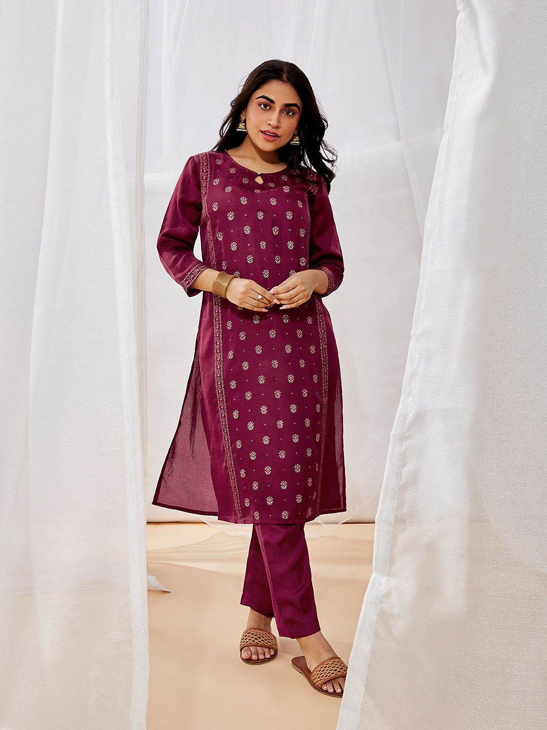 Women's Wine Kurta Set