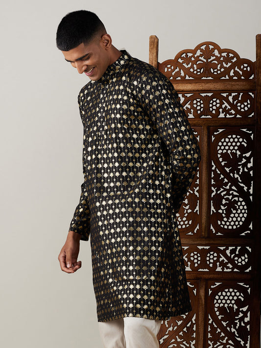 Men's Black Viscose Kurta