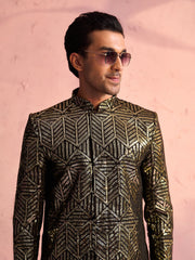 Men's Black Georgette Sherwani Set