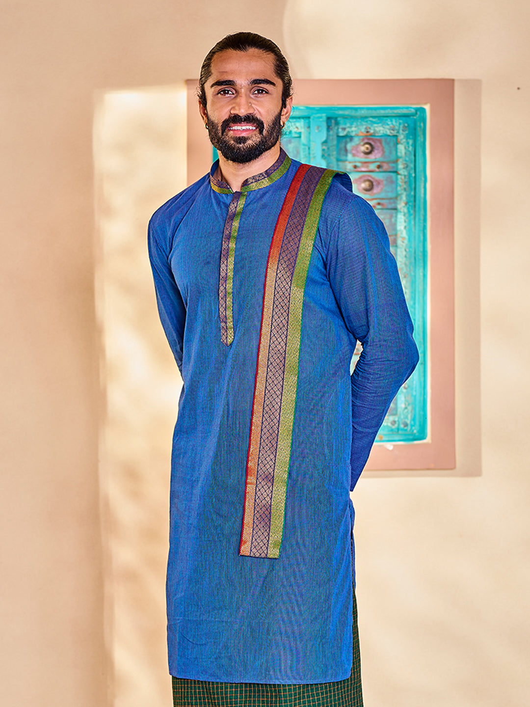 Men's Blue Cotton Kurta