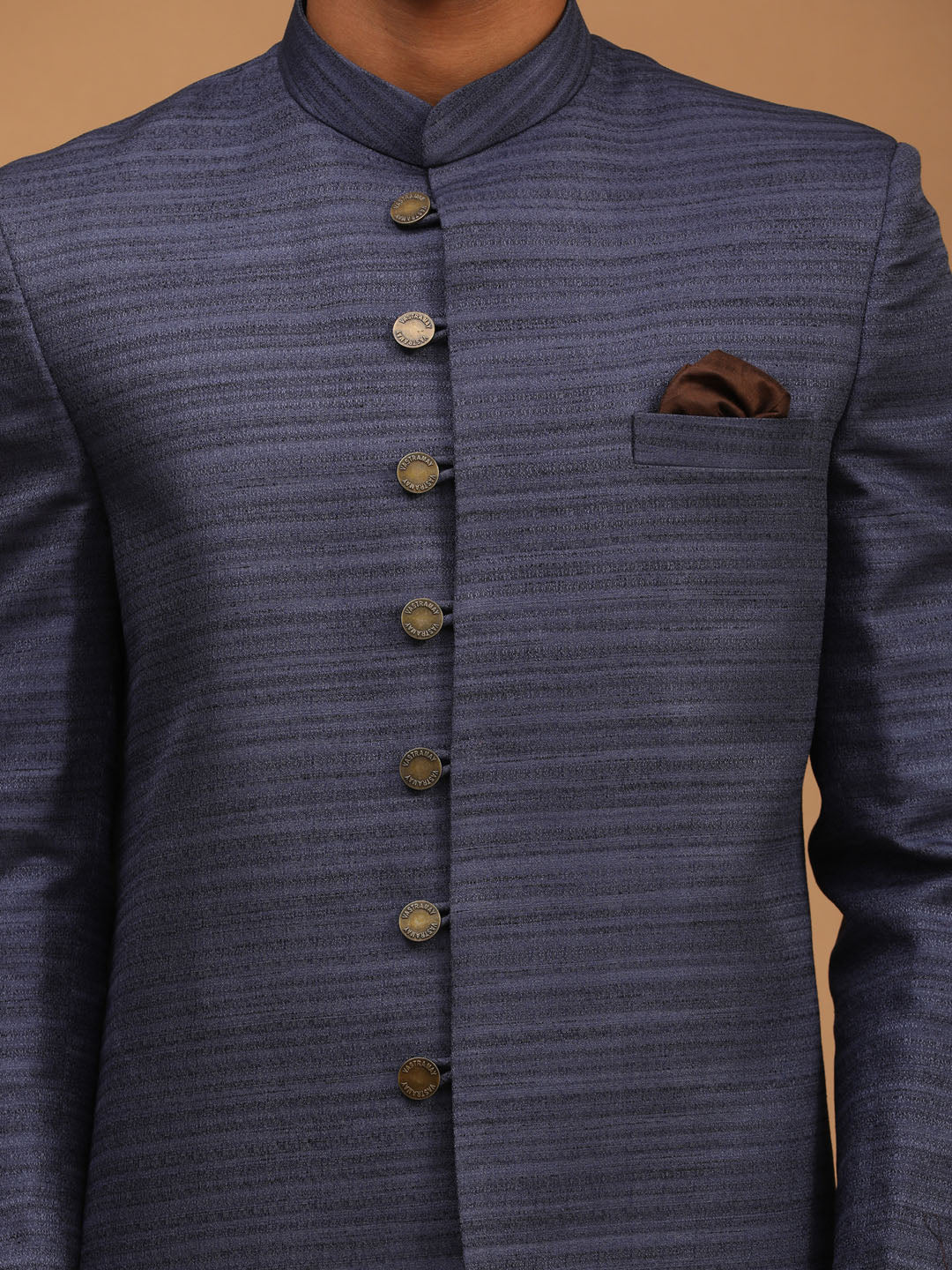 Men's Navy Blue Silk Blend Sherwani Only Top