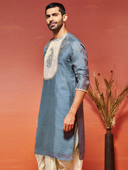 Men's Gray Silk Blend Kurta