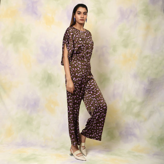 Animal Print Boat Neck Jumpsuit