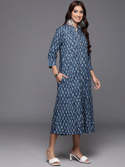 Varanga Women Blue Ethnic Motif Printed A-Line Dress