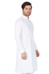 Men's White Cotton Blend Kurta Pyjama Set