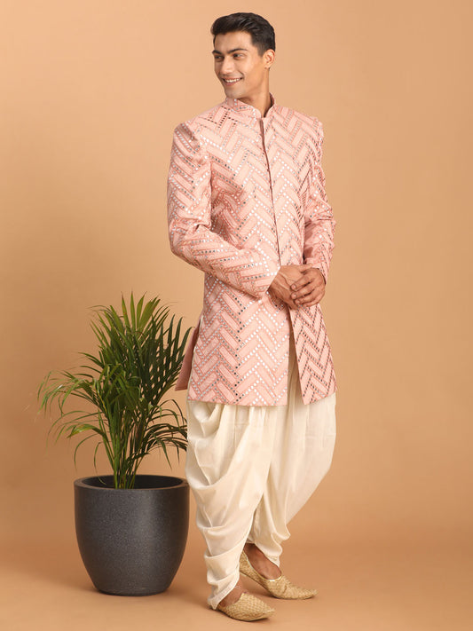 Men's Pink Silk Blend Sherwani Set