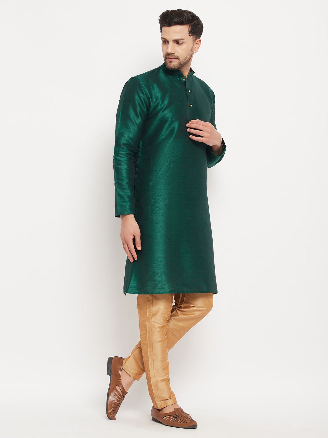 Men's Green Silk Blend Kurta