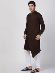 Men Brown Cotton Cotton Satin Kurta