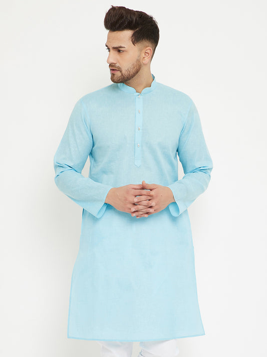 Men's Aqua Cotton Blend Kurta