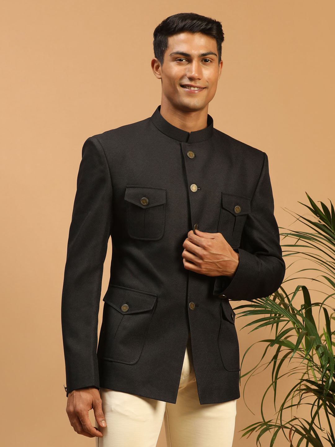 Men's Black Silk Blend Jodhpuri