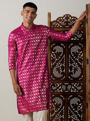 Men's Pink Viscose Kurta