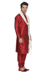 Men's Maroon Silk Blend Kurta, Pyjama & Dupatta Set