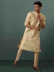 Men's Gold And Rose Gold Silk Blend Kurta Pyjama Set