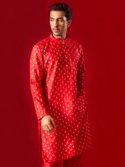 Men's Red Silk Blend Kurta