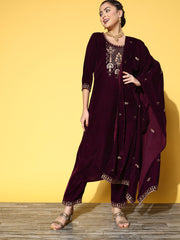 purple embroidered kurta set with embroidered dupatta