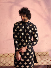 Men's Black And Rose Gold Viscose Kurta and Patiala Set