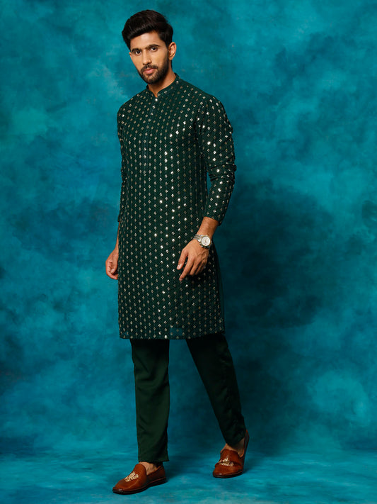 Men's Green Georgette Kurta Pyjama Set