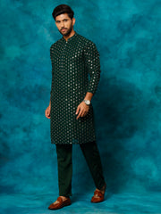 Men's Green Georgette Kurta Pyjama Set